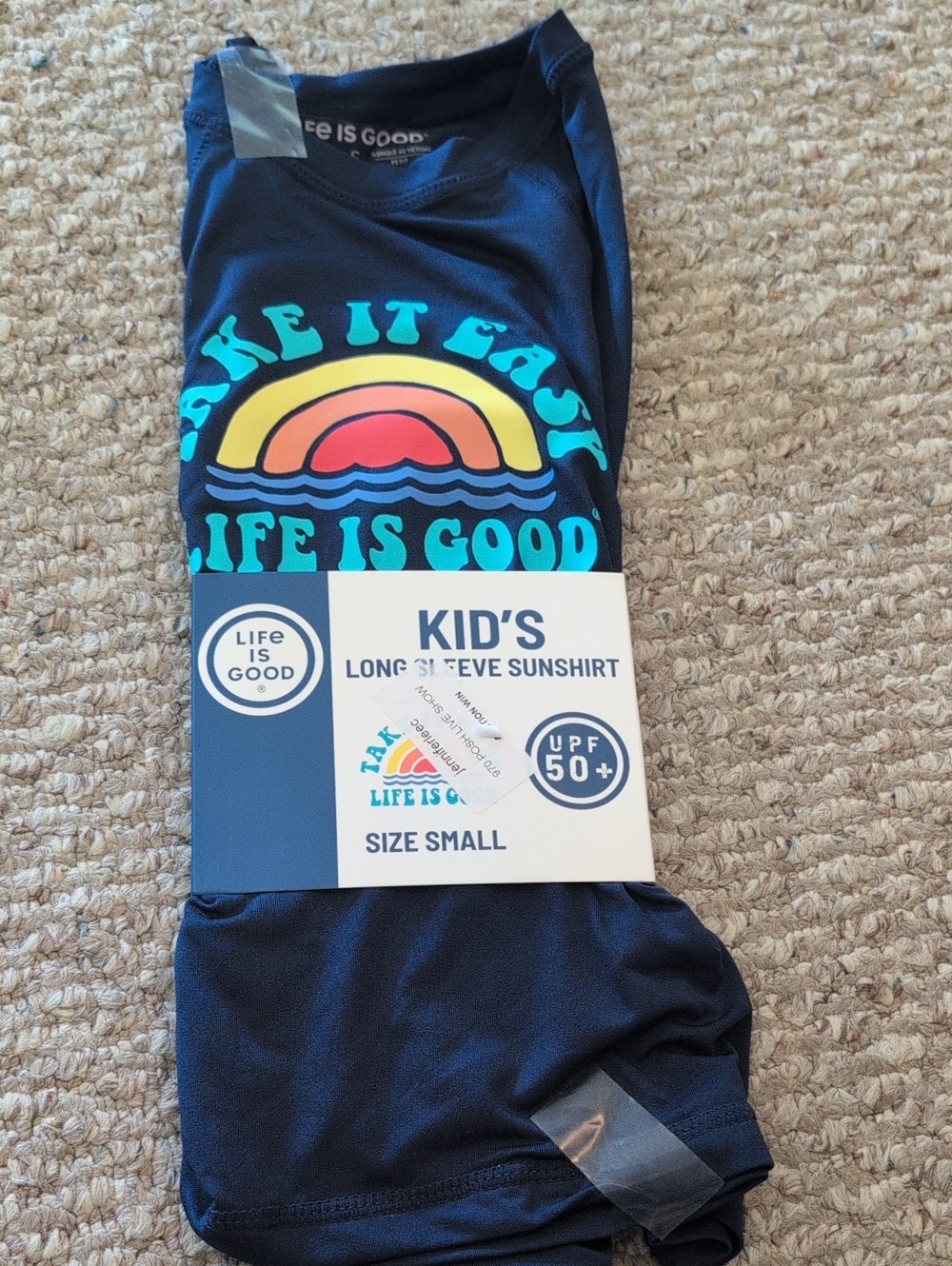 Life is Good Kids' Long Sleeve Sunshirt - Navy with Rainbow Graphic